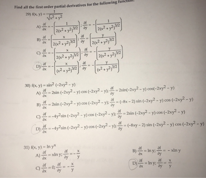 Solved Find all the first order partial derivatives for the | Chegg.com