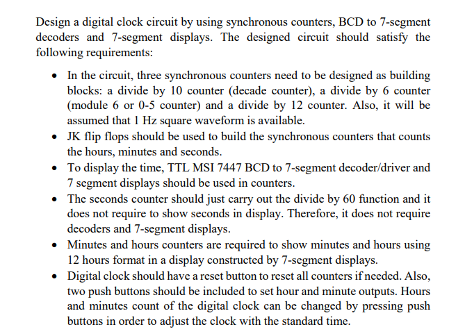 Design a digital clock circuit by using synchronous | Chegg.com