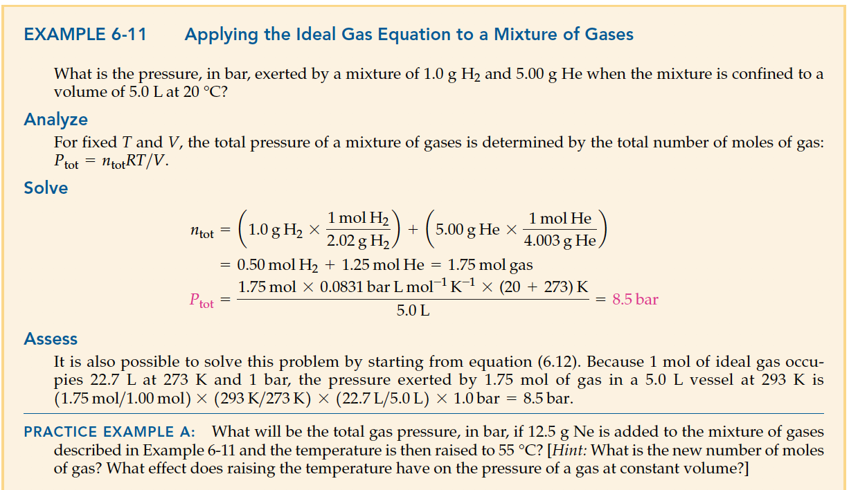 Solved EXAMPLE 6-11 Applying the Ideal Gas Equation to a | Chegg.com