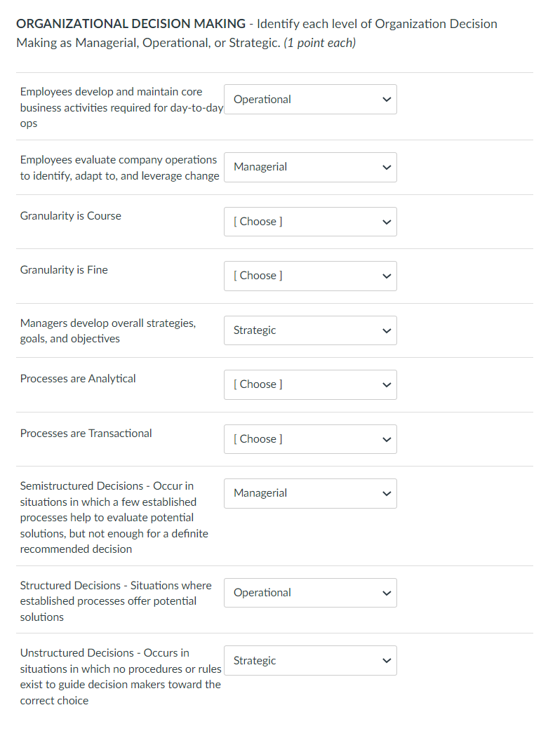 Solved ORGANIZATIONAL DECISION MAKING - Identify each level | Chegg.com