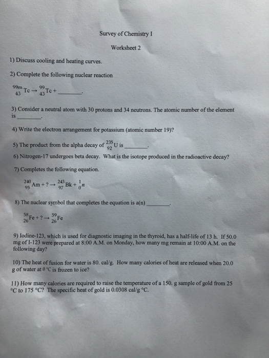 Solved: Survey Of Chemistry I Worksheet2 1) Discuss Coolin... | Chegg.com