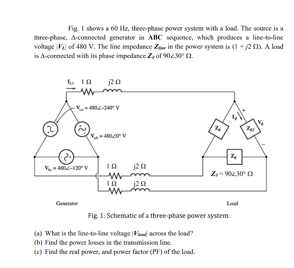 Solved Fig. 1 Shows A 60 Hz, Three-phase Power System With A | Chegg.com