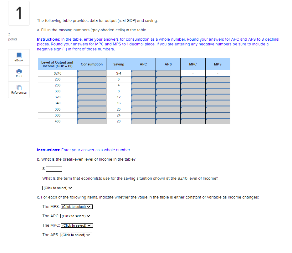 Solved The following table provides data for output (real | Chegg.com