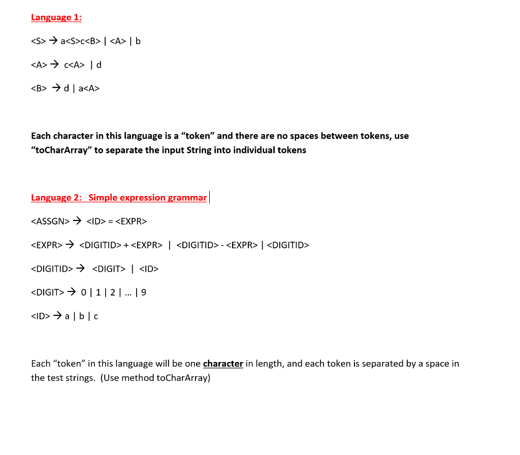 In Java, For the following 2 simple grammars write a | Chegg.com