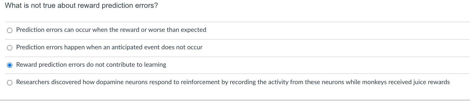 Solved What is not true about reward prediction errors? O | Chegg.com