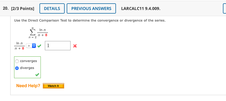 Solved Use The Direct Comparison Test To Determine The | Chegg.com