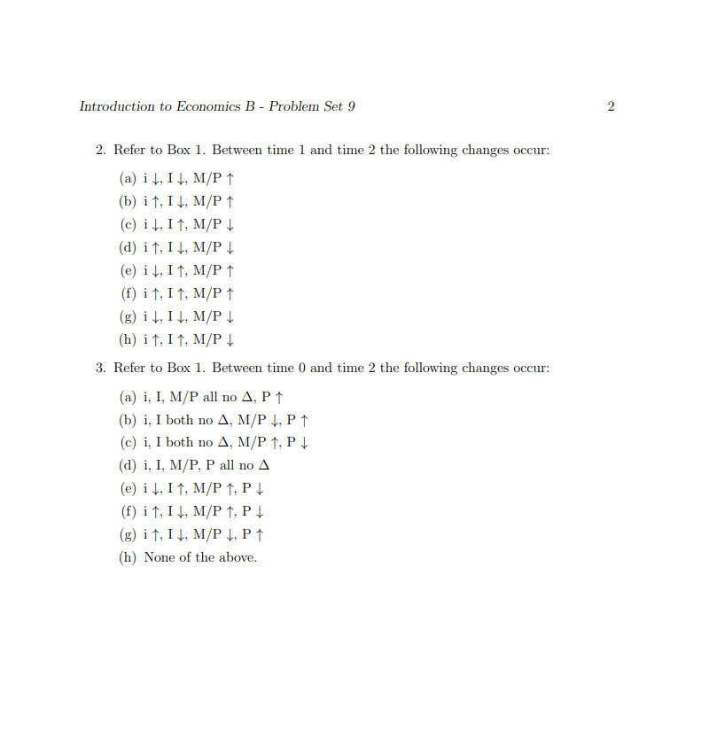 Introduction To Economics B - Problem Set 9 1 Box 1 | Chegg.com