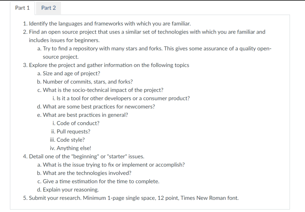 1. Identify the languages and frameworks with which | Chegg.com