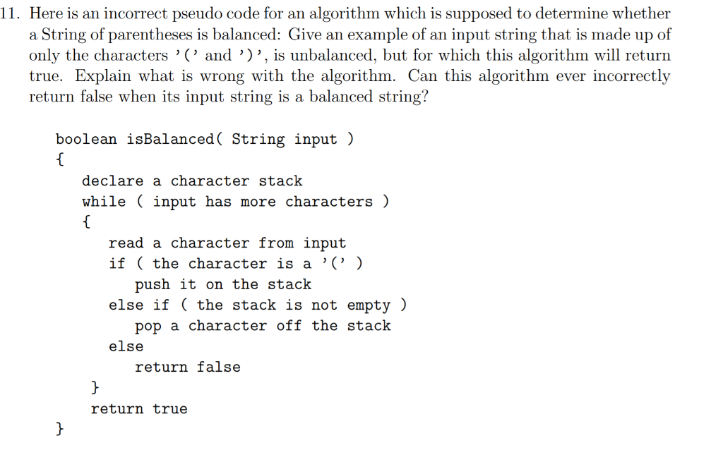 Solved 11. Here is an incorrect pseudo code for an algorithm | Chegg.com