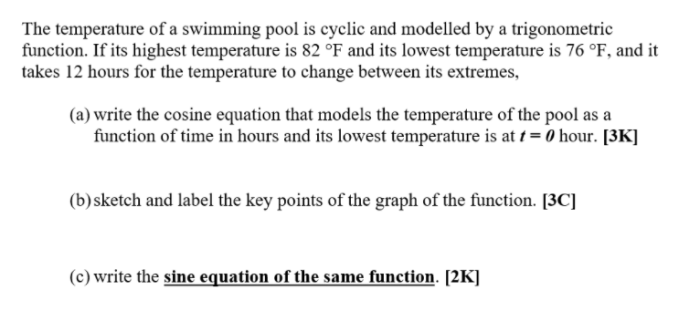 Solved The temperature of a swimming pool is cyclic and | Chegg.com