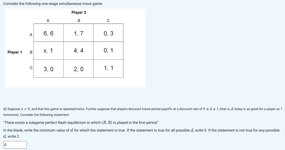 Solved 1. Consider the following game that is played twice.