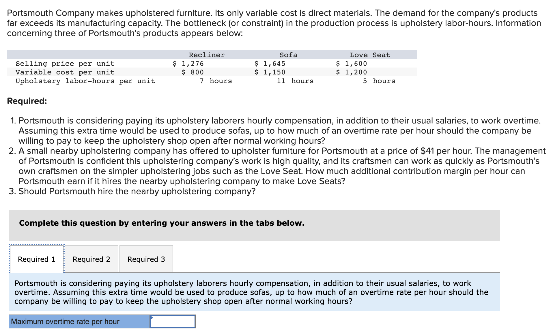 Solved Portsmouth Company makes upholstered furniture. Its
