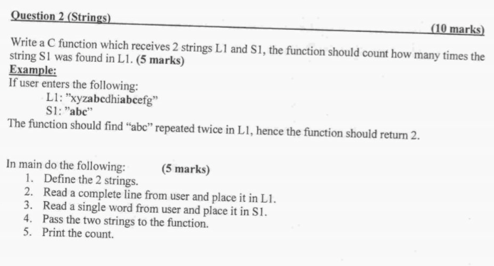 Solved Question 2 (Strings) (10 marks) Write a C function | Chegg.com
