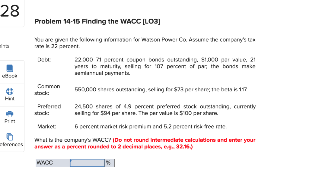 Solved 28 Problem 14-15 Finding the WACC [LO3] You are given | Chegg.com