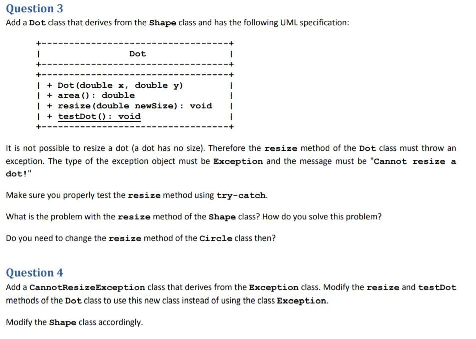 Solved Question 1 Create a Shape class with the following | Chegg.com
