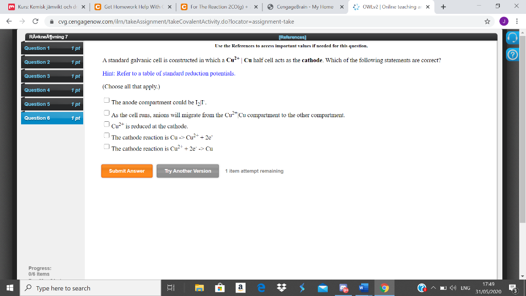 Solved Owl 2 Online Teaching Al X 2 H M Kurs Kemisk Ja Chegg Com