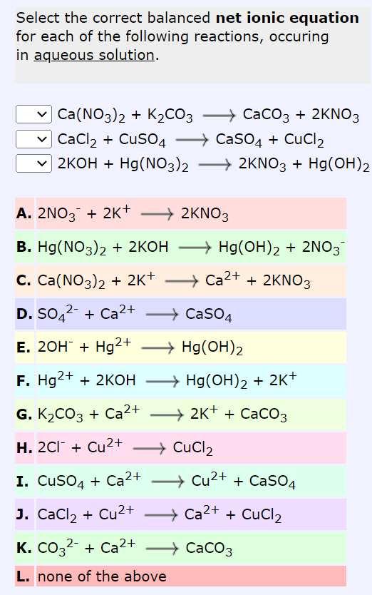 Solved Select the correct balanced net ionic equation for | Chegg.com