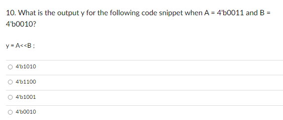 Solved 10. What is the output y for the following code | Chegg.com