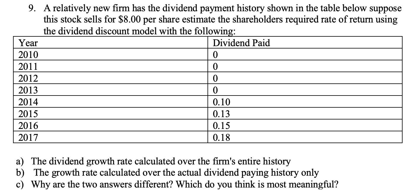 9. A relatively new firm has the dividend payment