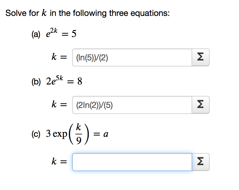 Solved Solve for k in the following three equations: (a) e2x | Chegg.com