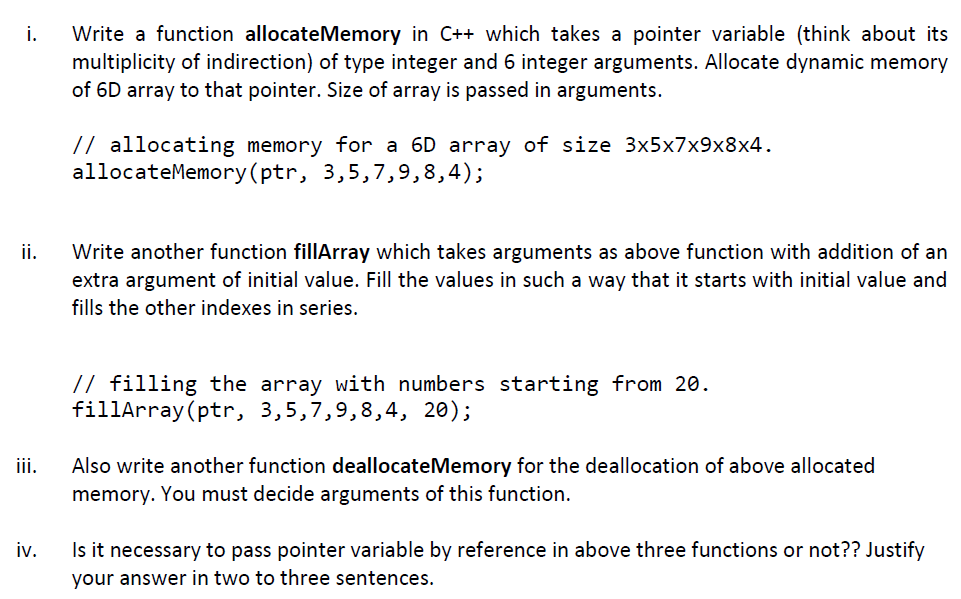 Solved i. Write a function allocateMemory in C++ which takes | Chegg.com