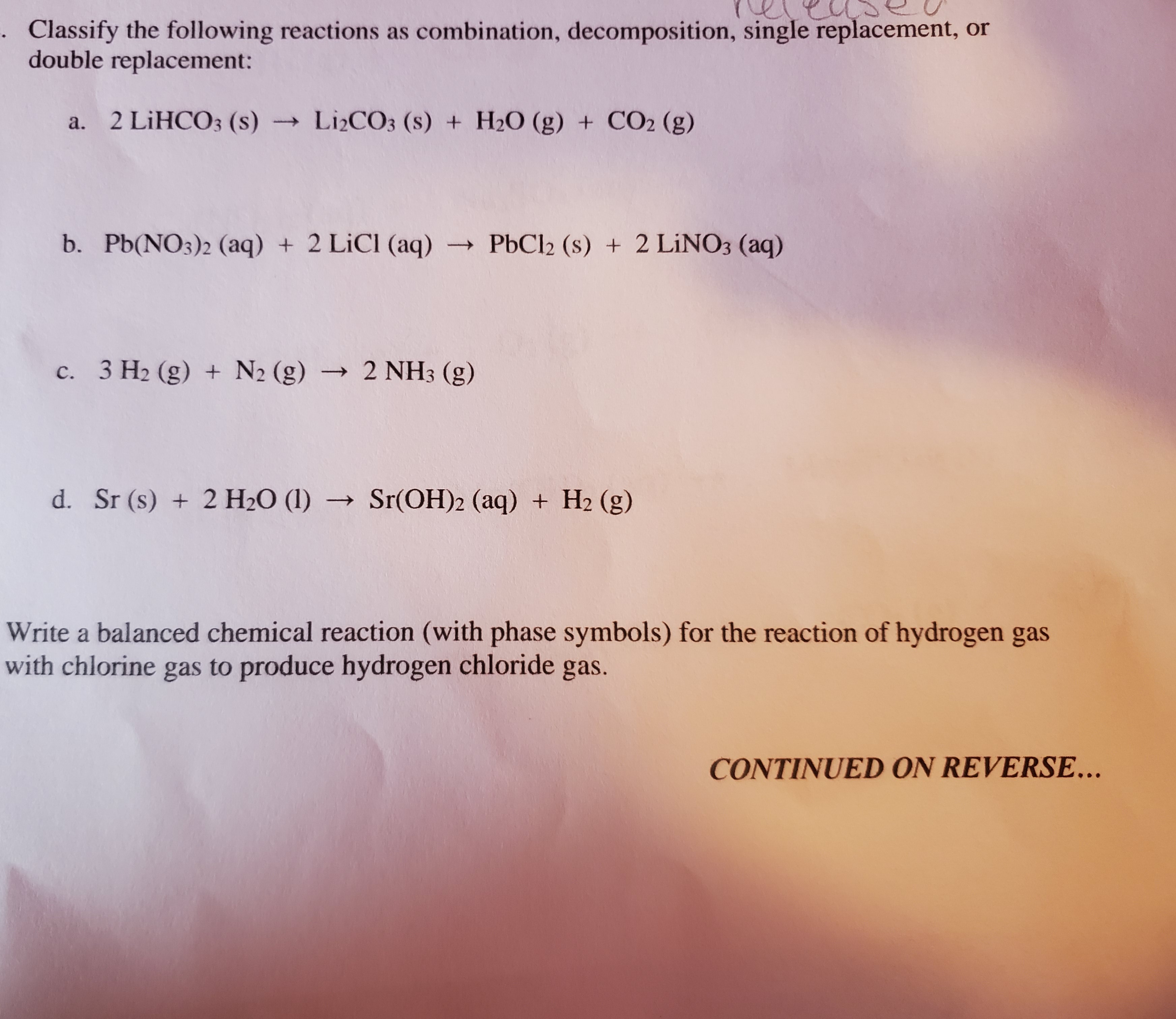 Solved · Classify the following reactions as combination,