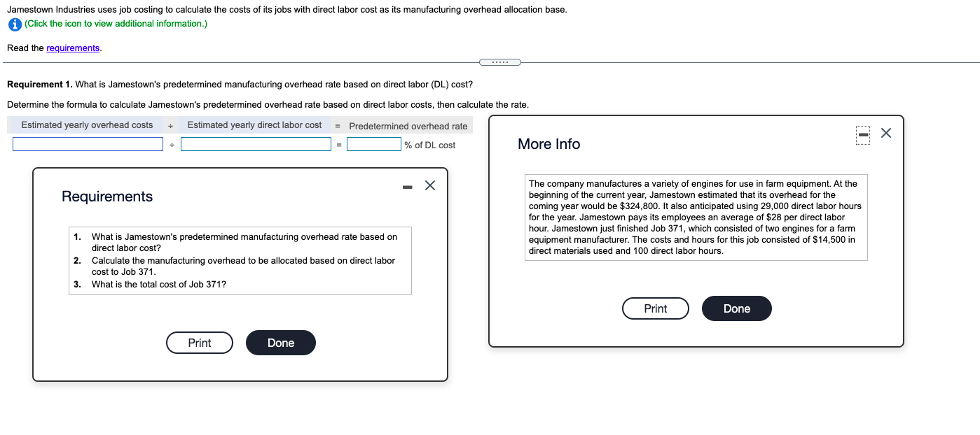 Solved Jamestown Industries uses job costing to calculate