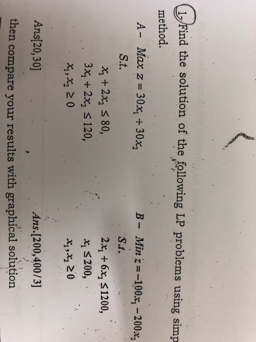Solved ind the solution of the following LP problems using | Chegg.com