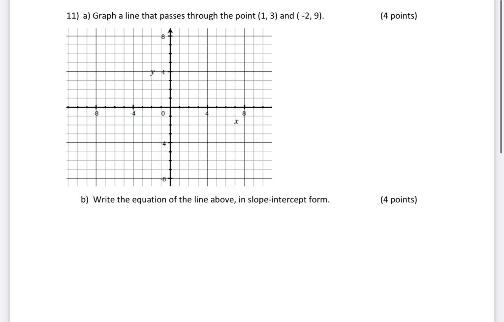 Solved 11) a) Graph a line that passes through the point (1, | Chegg.com