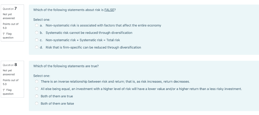 Solved Which of the following statements about risk is | Chegg.com