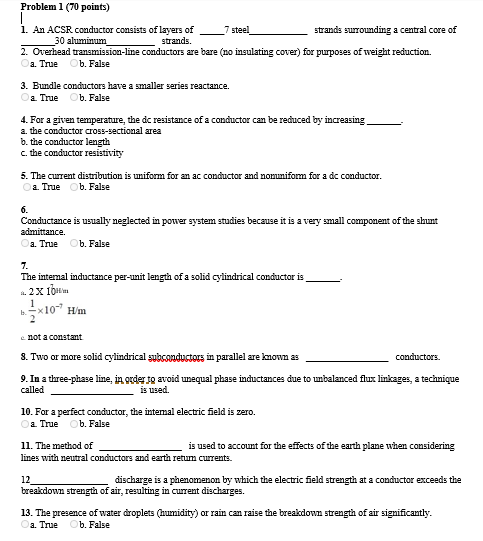 Solved Problem 1 (70 points) 1. An ACSR conductor consists | Chegg.com