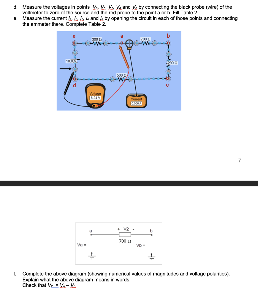 Solved d. Measure the voltages in points Va Va Va Va and Ve