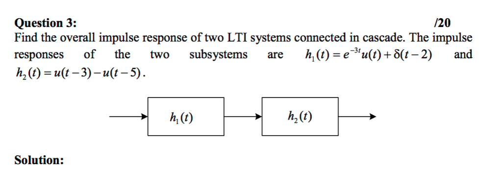 Solved Question 3 Find The Overall Impulse Response Of Two