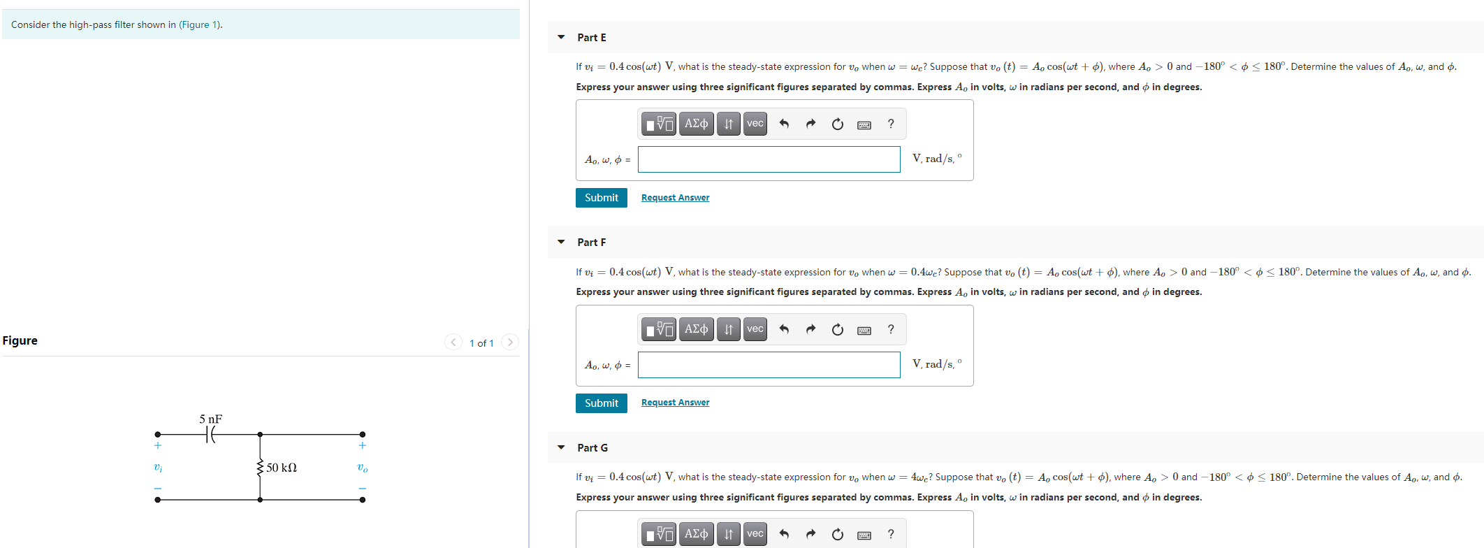 Solved Consider the high-pass filter shown in (Figure 1). | Chegg.com