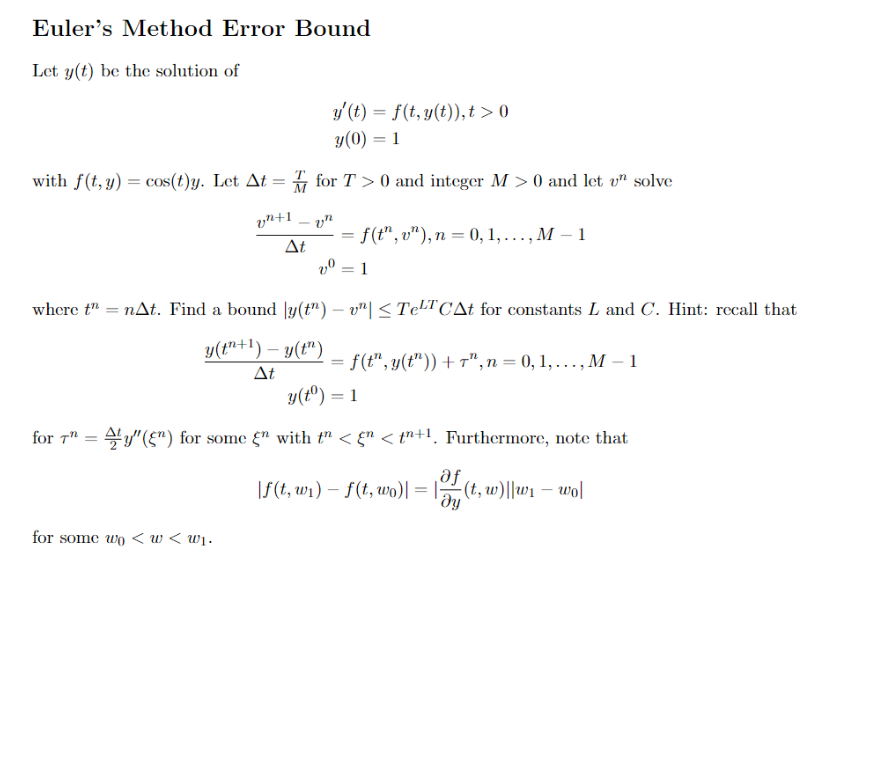 Find a bound l y(t^n) - v^n l