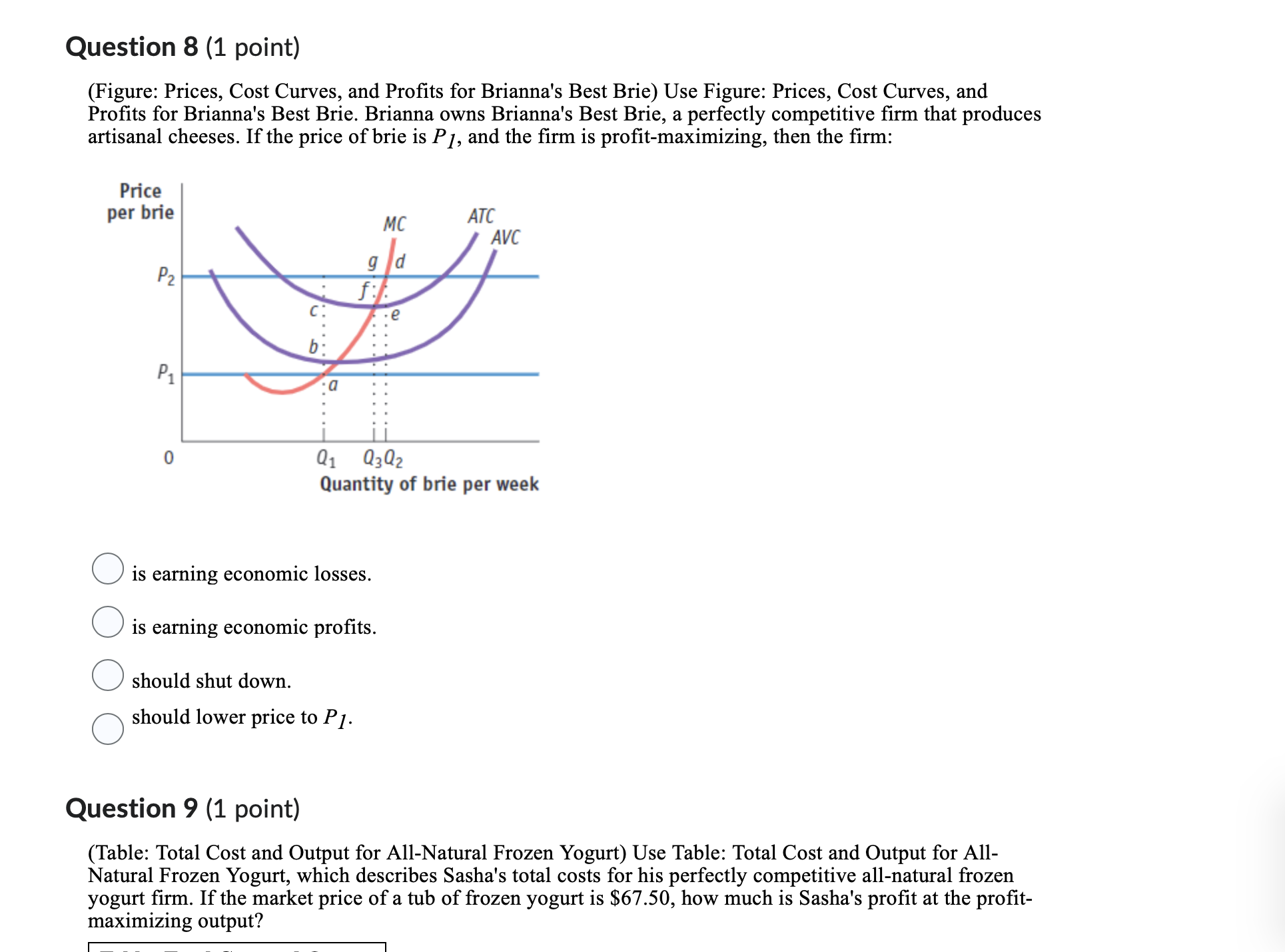 Solved Question 8 (1 ﻿point)(figure: Prices, Cost Curves, 