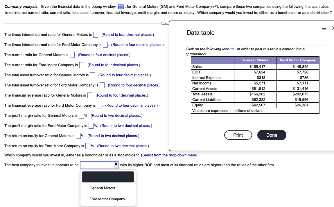 Solved Company Analysis. Given The Financial Data In The | Chegg.com