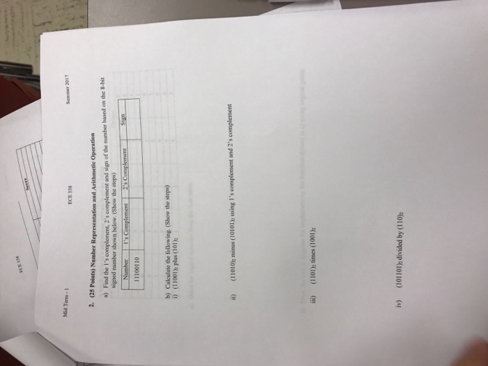 Solved Find the 1's complement, 2's complement and sign of | Chegg.com