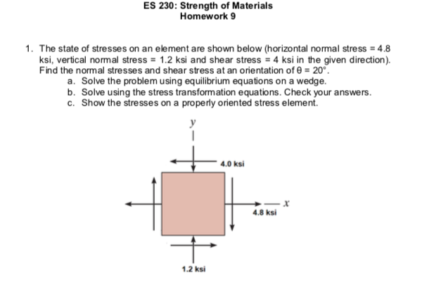 Solved ES 230: Strength of Materials Homework 9 1. The state 