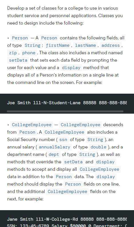 Solved Develop a set of classes for a college to use in | Chegg.com