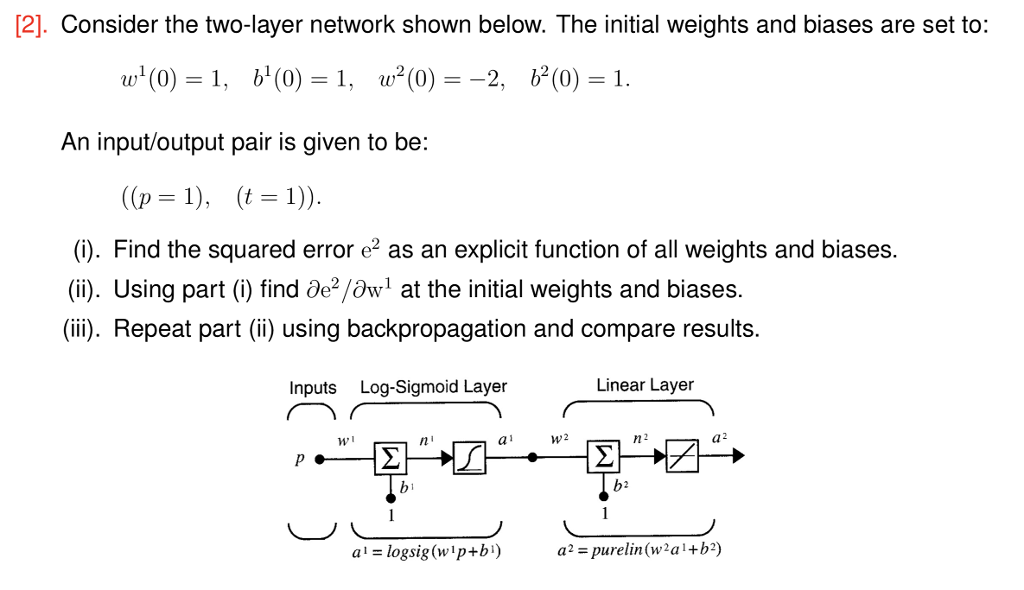 Solved 2 Consider the two-layer network shown below. The | Chegg.com