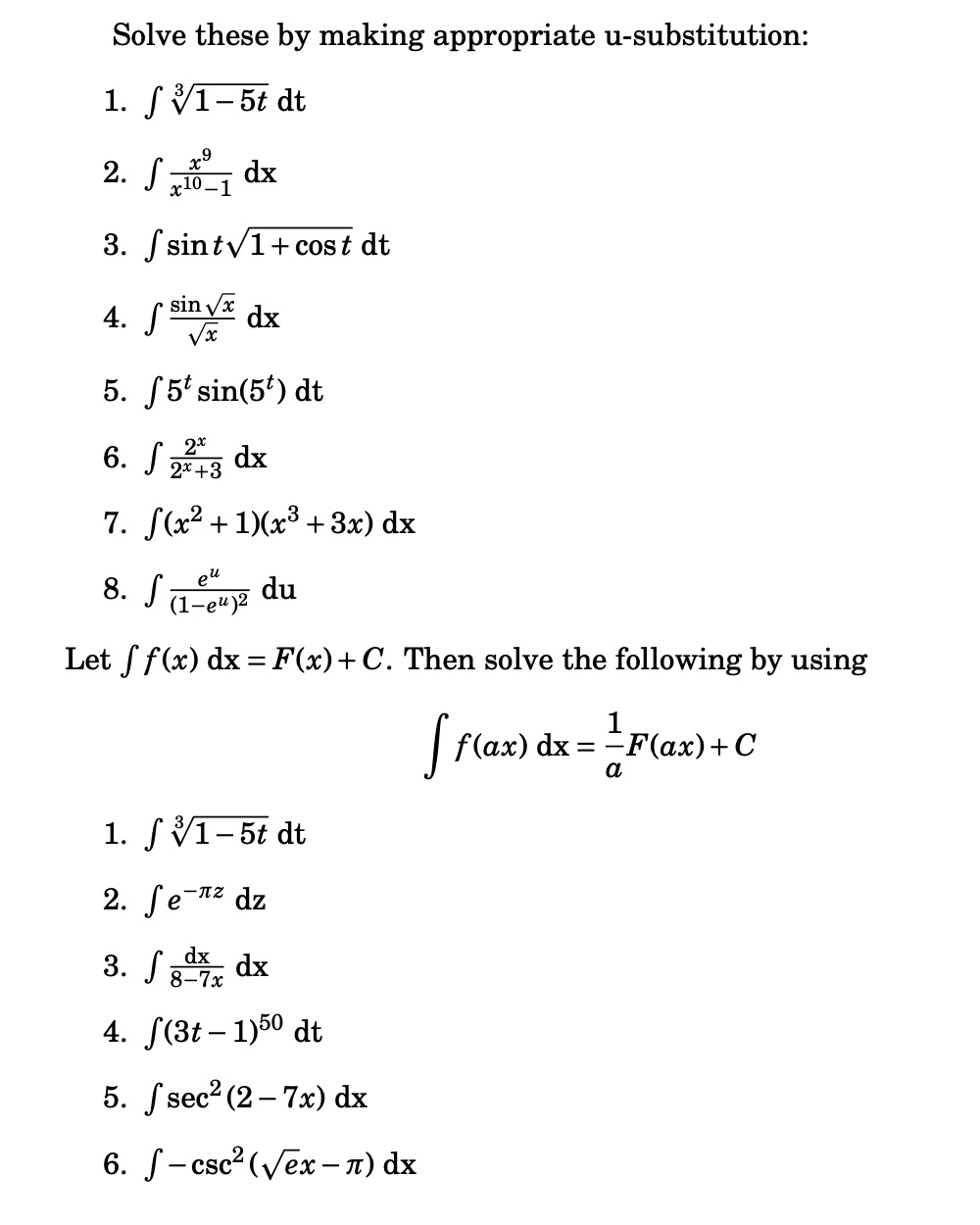 Solved Solve these by making appropriate u-substitution: 1. | Chegg.com