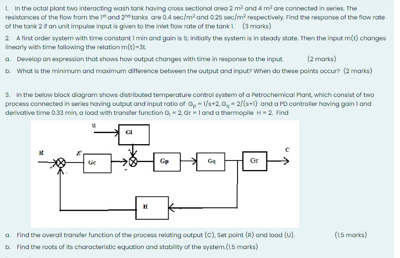 Solved 1. In the octal plant two interacting wash tank | Chegg.com
