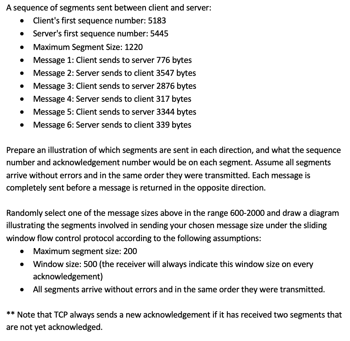 Solved A sequence of segments sent between client and | Chegg.com