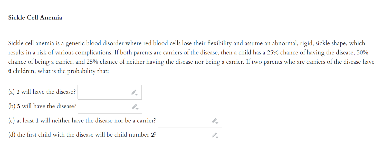 Solved Sickle Cell Anemia Sickle cell anemia is a genetic | Chegg.com