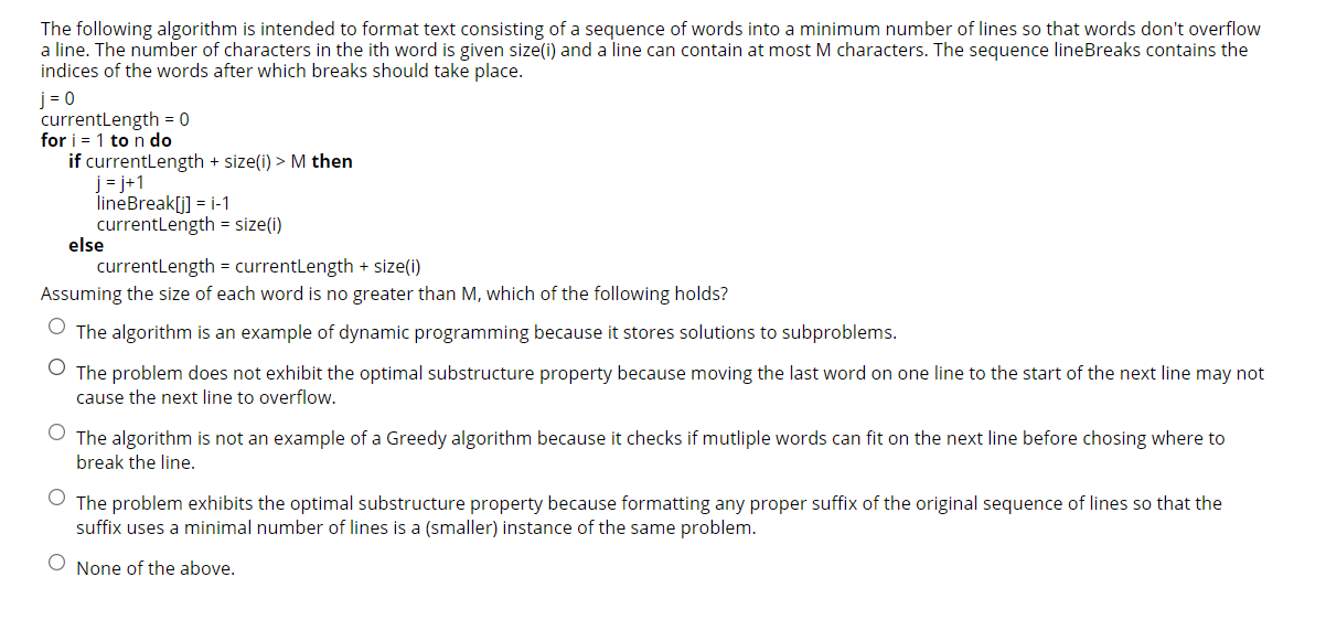 Solved The following algorithm is intended to format text | Chegg.com