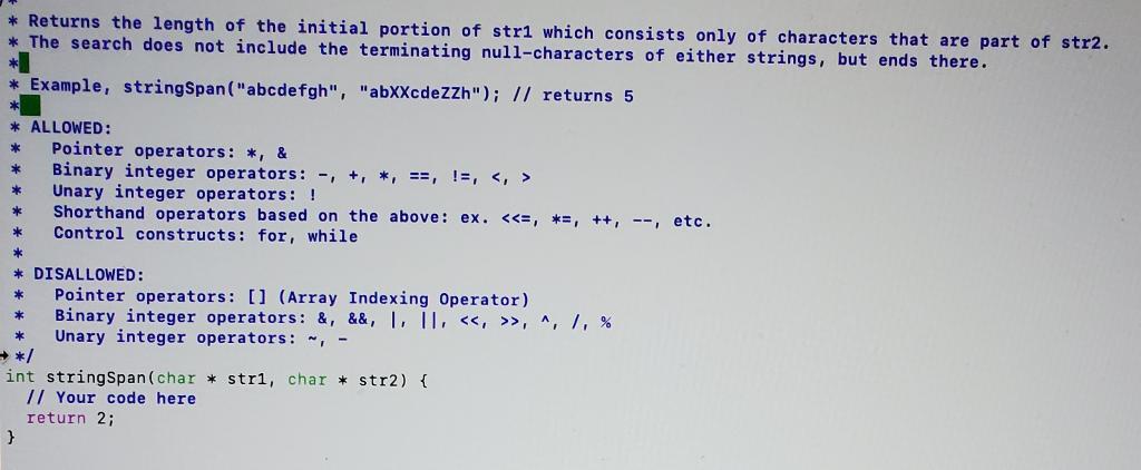 Solved * Returns the length of the initial portion of str1 | Chegg.com