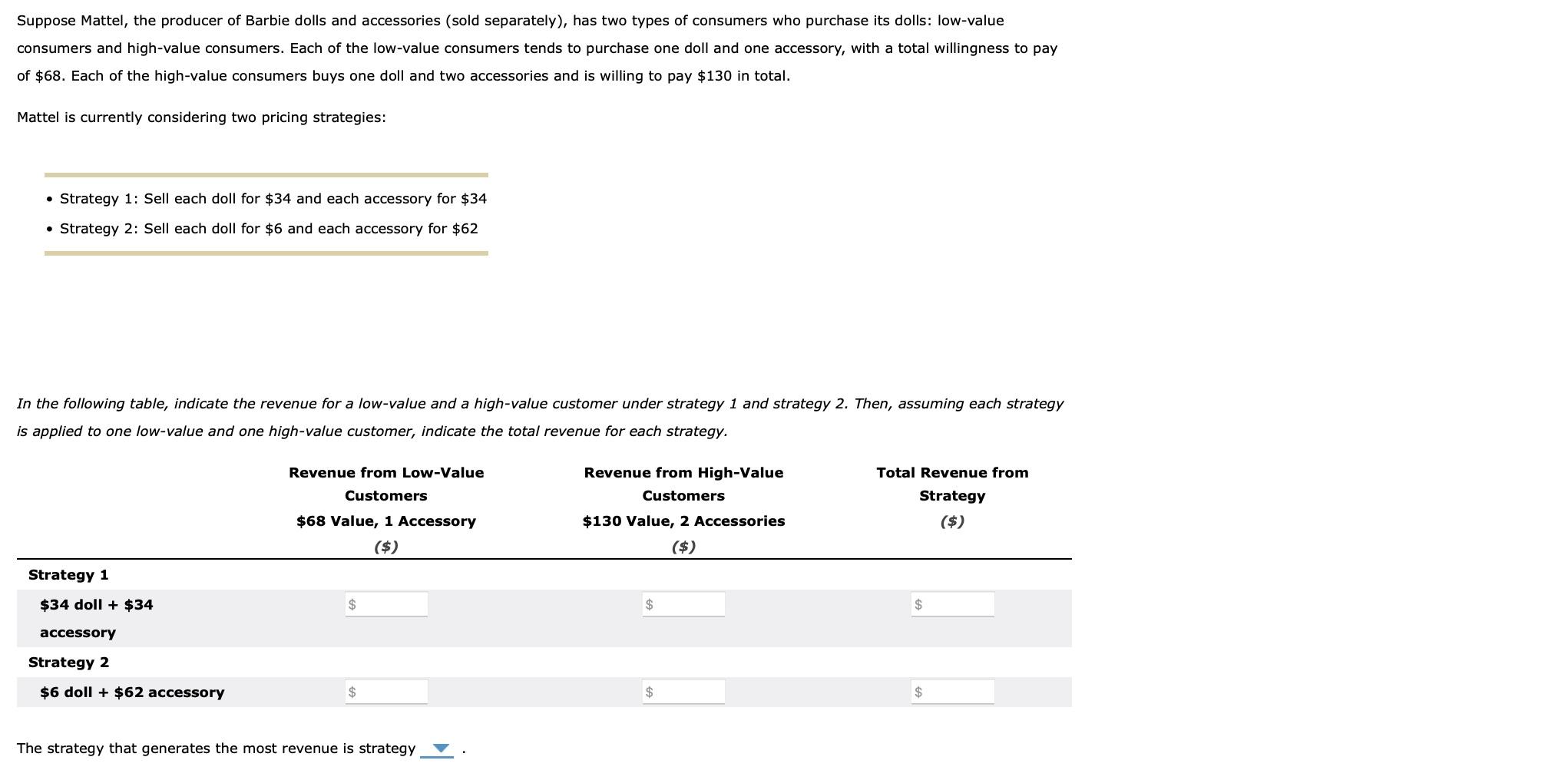 Solved Suppose Mattel, the producer of Barbie dolls and | Chegg.com