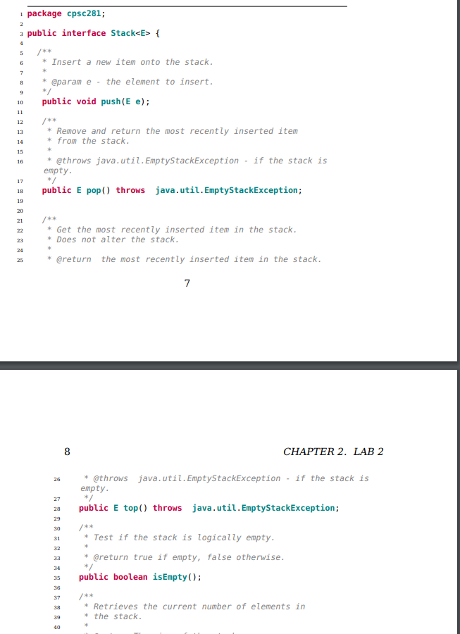1 package cpsc281; 3 public interface Stack { 2 4 5 6 | Chegg.com