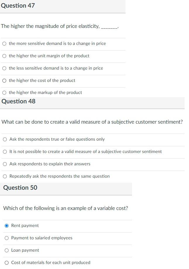 Solved Question 47 The higher the magnitude of price | Chegg.com